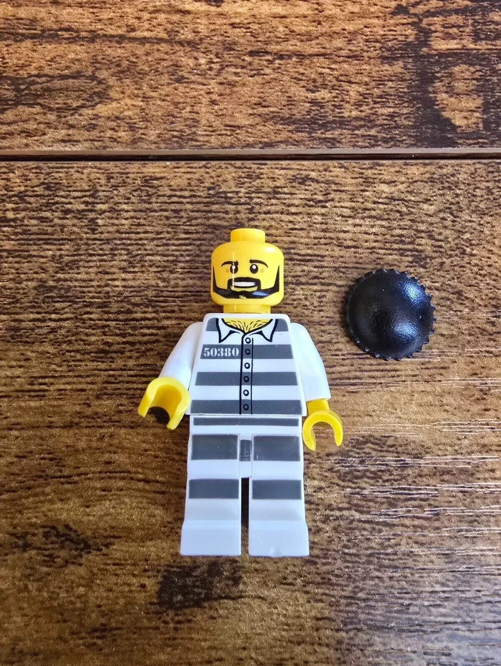 LEGO Police - Jail Prisoner - Prison Stripes, Stubble & Knit Cap - Mini Figure